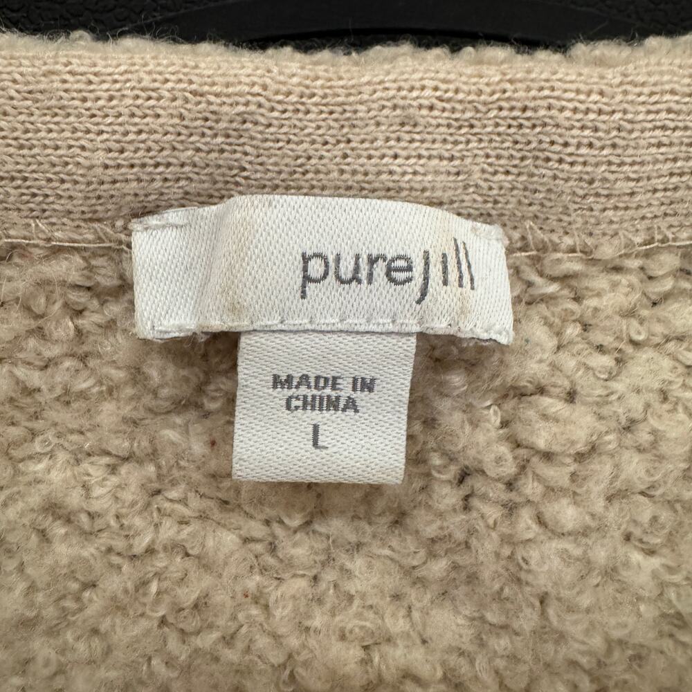 PureJill  Boucle Crew Neck Wool Blend Oatmeal Sweater Size Large - Picture 6 of 8